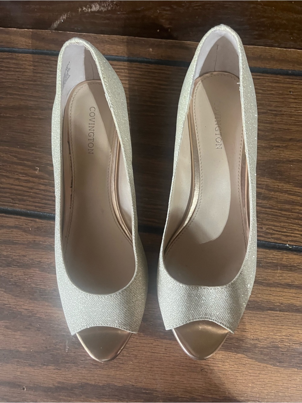 Covington Metallic Gold Peep-Toe Pumps